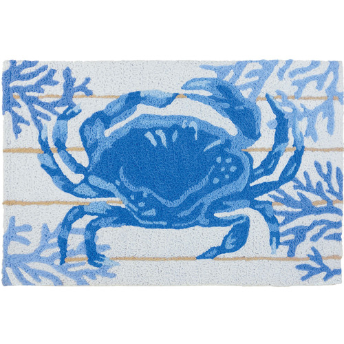 1.6' x 2.5' Indigo Crab Blue and White Rectangular Area Throw Rug - IMAGE 1