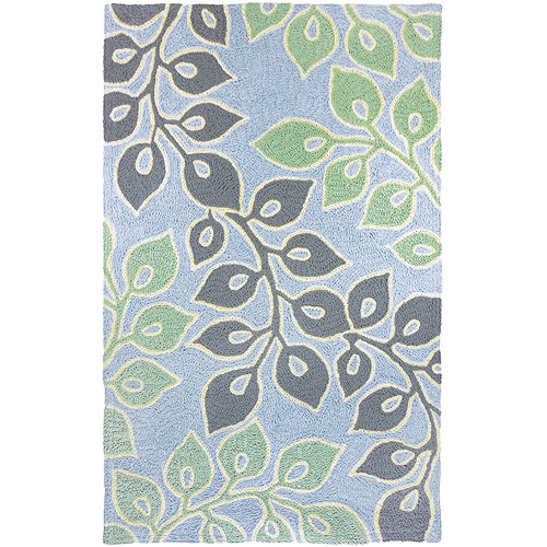 4.8' x 6.5' Serenity Garden Blue and Green Rectangular Outdoor Area Throw Rug - IMAGE 1