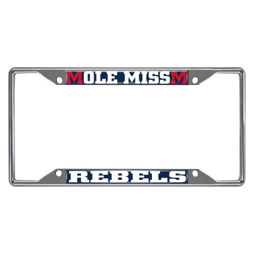 12.25" x 6.25" Stainless Steel and White NCAA Mississippi Ole Miss Rebels Rectangular License Plate Frame - IMAGE 1