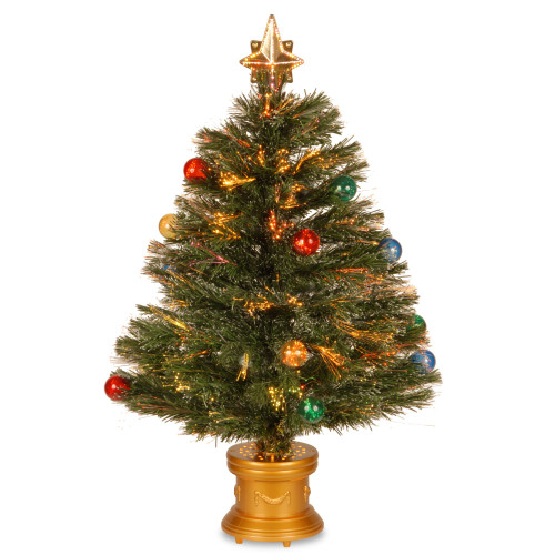3' Pre-Lit Medium Fiber Optic Artificial Ornamented Christmas Tree, LED Lights - IMAGE 1