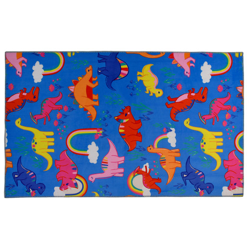 3' x 5' Dinosaurs and Rainbows Blue Rectangular Area Throw Rug - IMAGE 1