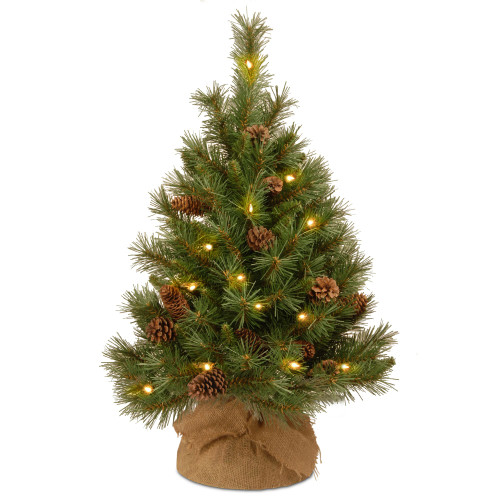 3' Pre-Lit Potted Pine Cone Medium Artificial Christmas Tree, White LED Lights - IMAGE 1