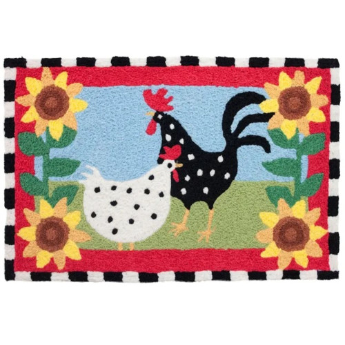 1.6' x 2.5' Funky Chicken Black and White Rectangular Area Throw Rug - IMAGE 1