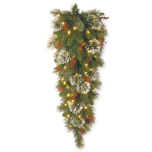 48" Pre-Lit Wintry Pine Artificial Christmas Teardrop Swag, White LED Lights - IMAGE 1