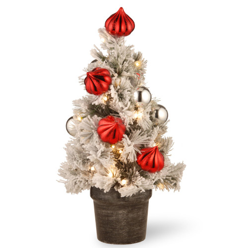 2' Pre-Lit Potted Snowy Bristle Pine Medium Artificial Tabletop Christmas Tree, White LED Lights - IMAGE 1