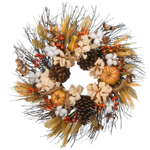 Pinenuts Artificial Fall Harvest Wreath, 22-Inch, Unlit - IMAGE 1