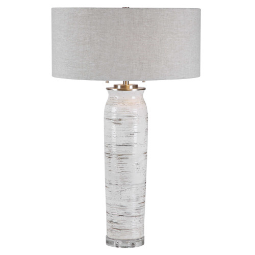 Ceramic Base Table Lamp with Gray Round Hardback Shade - 30.25" - Cream - IMAGE 1