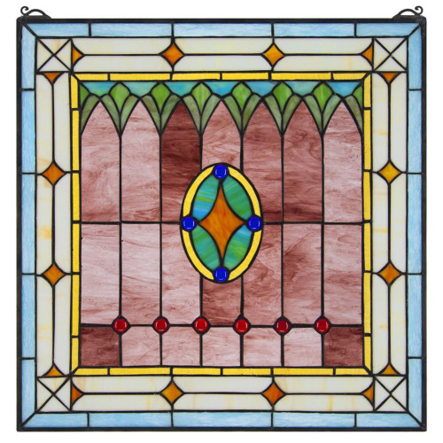 22" Red and Blue Tiffany Craftsman Stained Glass Window - IMAGE 1