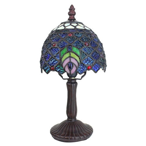 Ravishing Peacock Petite Hand Crafted Glass Tiffany-Style Table Lamp - 12" - IMAGE 1