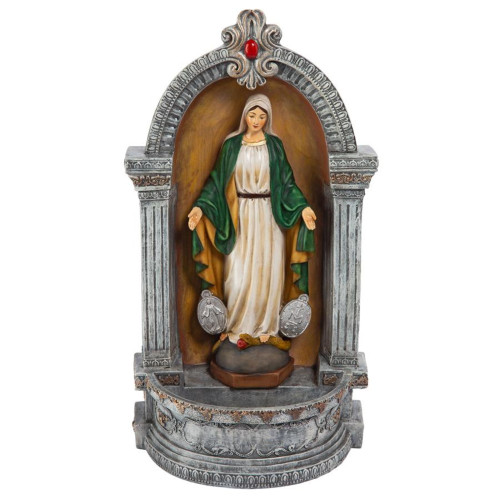 12" White and Green Virgin Mary of the Miraculous Medal Font Statue - IMAGE 1