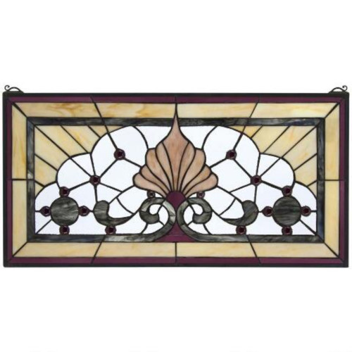 30" Ivory and Black Victoria Lane Tiffany Style Stained Glass Window - IMAGE 1