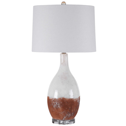 Crackled Ceramic Table Lamp with White Drum Shade - 29" - White and Brown - IMAGE 1