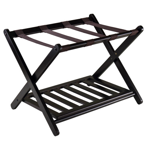 Wooden Foldable Luggage Rack with Shelf - 26.5" - Expresso Brown - IMAGE 1