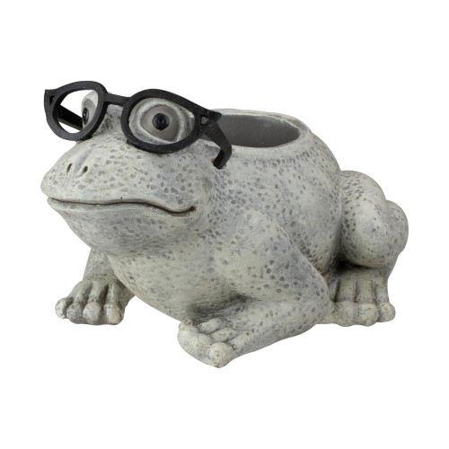 9.75" Gray Silly Bespectacled Frog Spring Outdoor Patio Garden Planter - IMAGE 1