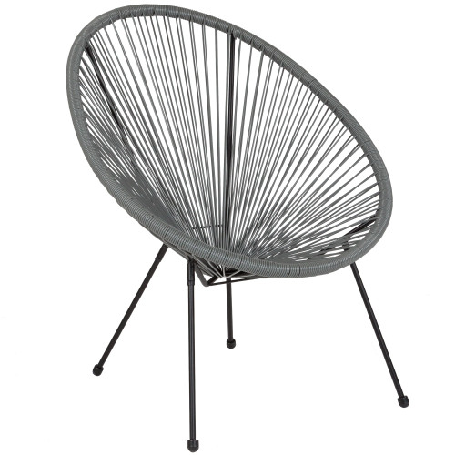 35.25" Gray and Black Oval Outdoor Furniture Patio Bungee Lounge Chair - IMAGE 1