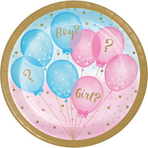 Gender Reveal Balloons Disposable Party Luncheon Plates - 7" - Club Pack of 96 - IMAGE 1