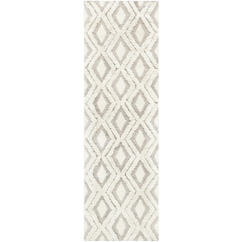 2'6" x 8' Diamond Patterned Camel Gray and Cream Rectangular Hand Tufted Rug Runner - IMAGE 1