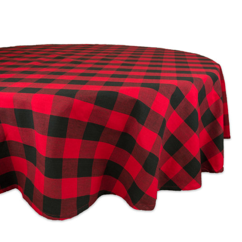 Buffalo Check Round Cotton Christmas Tablecloth - 70” - Red and Black - IMAGE 1