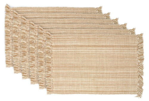 Woven Variegated Fringed Placemats - 19” - Beige and Cream - Set of 6 - IMAGE 1