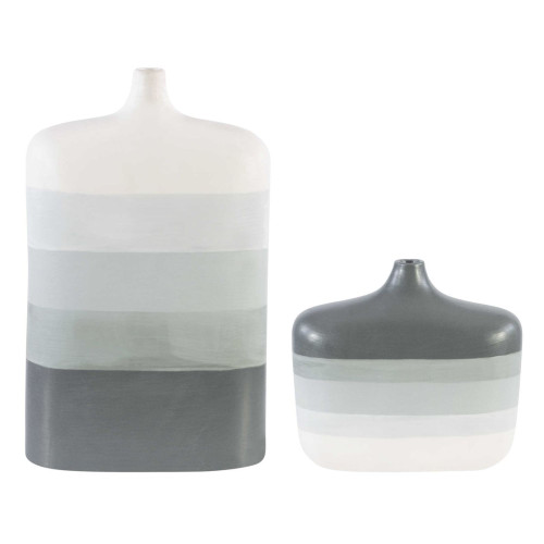 Set of 2 Gray and White Striped Contemporary Vases 19" - IMAGE 1