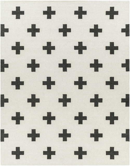 7'6” x 9’6” Swiss Cross Patterned Cream and Black Hand Tufted Wool Area Throw Rug - IMAGE 1