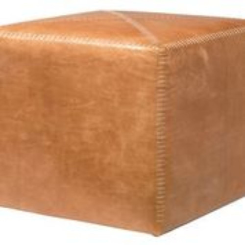 18” Orange Square Ottoman in Buff Leather - IMAGE 1