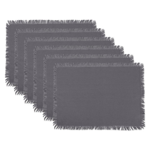 Set of 6 Gray Solid Heavyweight Fringed Placemats 19" - IMAGE 1