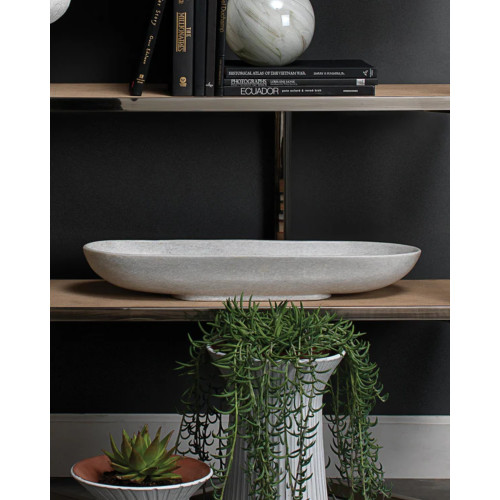 Long Oval Marble Bowl - 26" - White - IMAGE 1