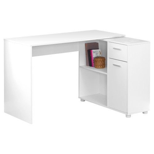 46" White Contemporary L-Shaped Computer Desk with Storage Cabinet - IMAGE 1