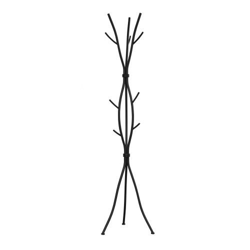 74" Black Contemporary Coat Rack with Hanging Hooks - IMAGE 1