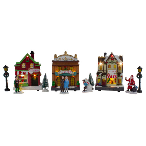 11-Piece LED Lighted Theater and Shops Christmas Village Display Set - IMAGE 1