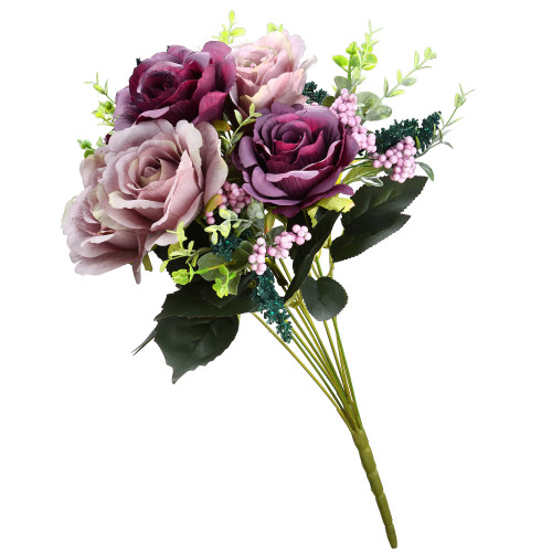 19" Purple Artificial Large Rose Flower Bouquet on Stick - IMAGE 1