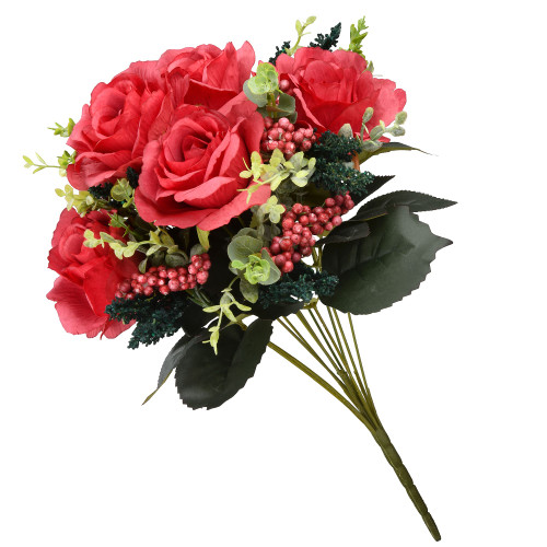 19" Red Artificial Large Rose Flower Bouquet on Stick - IMAGE 1