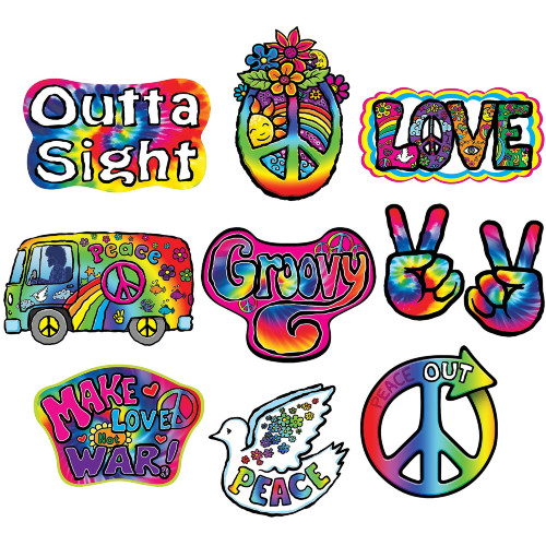 Psychedelic 60s Cutout Signs Party Wall Decorations - 12.25" - Multicolor - Pack of 120 - IMAGE 1