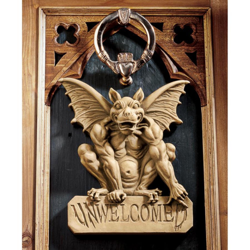 12.5" Beige and Ivory Gargoyle Unwelcomed Wall Plaque - IMAGE 1