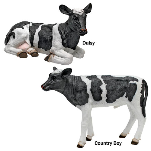 Set of 2 Daisy and Country Boy Cow Outdoor Garden Statues 18" - IMAGE 1