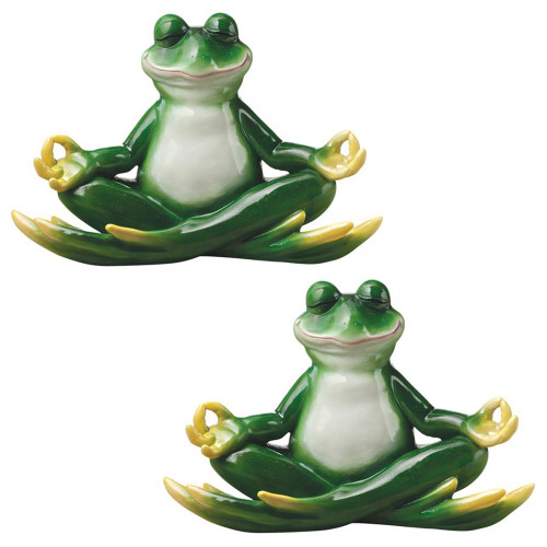 Set of 2 Meditating Pose Zen Frog Outdoor Garden Statues 12" - IMAGE 1