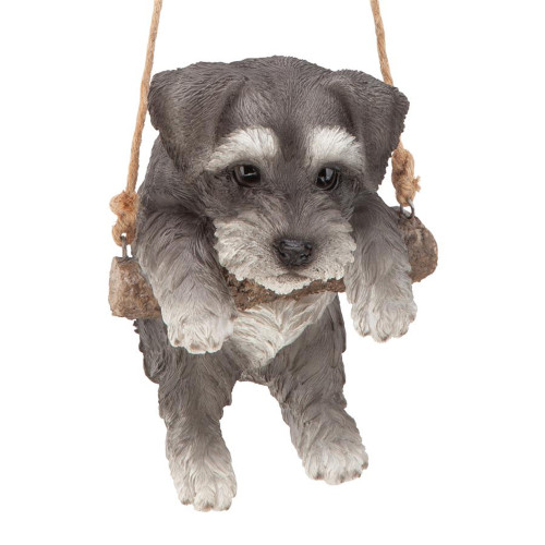 Hanging Mini Schnauzer Puppy Outdoor Garden Statue - 8" - IMAGE 1