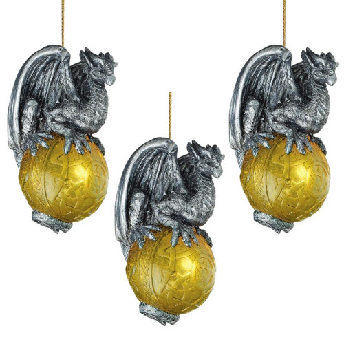 Protector of the Gothic Portal Celtic Dragon Christmas Ornament - 4" - Set of 3 - IMAGE 1