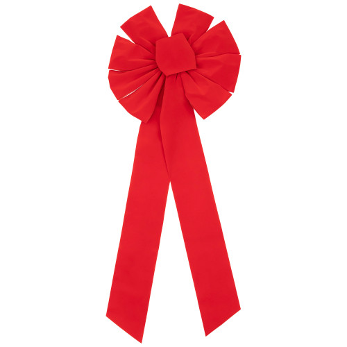14" x 34" Red 9-Loop Velveteen Christmas Bow Decoration - IMAGE 1
