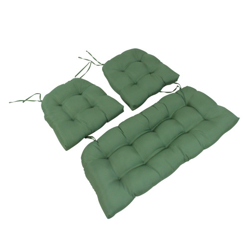 3pc Green Tufted Wicker Furniture Outdoor Patio Cushions 41" - IMAGE 1