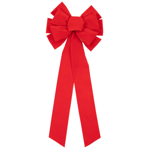 14" x 34" Red 11-Loop Velveteen Christmas Bow Decoration - IMAGE 1