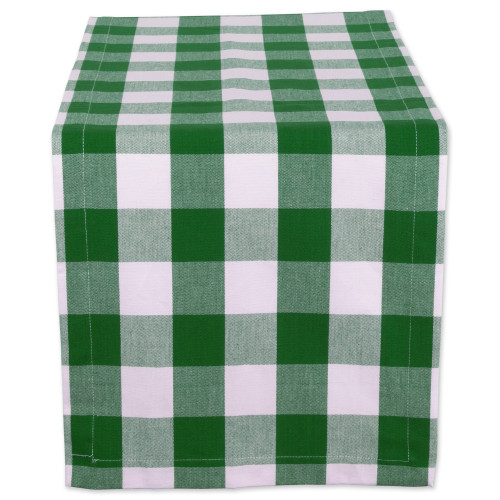 Buffalo Check Cotton Table Runner - 72" - Emerald Green and White - IMAGE 1