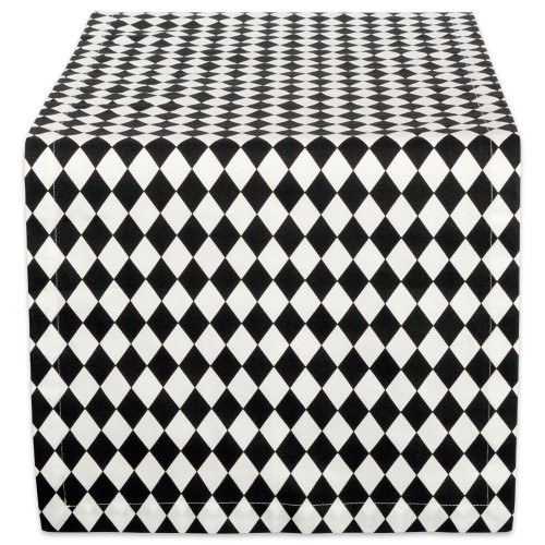 Harlequin Cotton Table Runner - 108" - Black and White - IMAGE 1