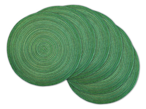 Set of 6 Solid Green Variegated Lurex Round Woven Placemats 15" - IMAGE 1