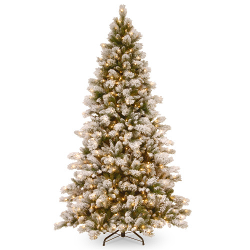 7.5' Pre-Lit Snowy Westwood Pine Flocked Artificial Christmas Tree, Clear Lights - IMAGE 1