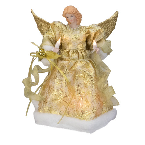12" Lighted Gold Angel With a Snowflakes Christmas Tree Topper - Clear Lights - IMAGE 1