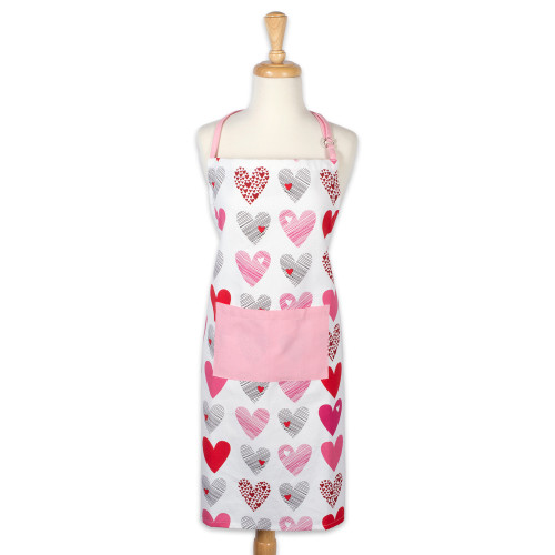 32” White and Pink Hearts Collage Printed Chef’s Apron - IMAGE 1