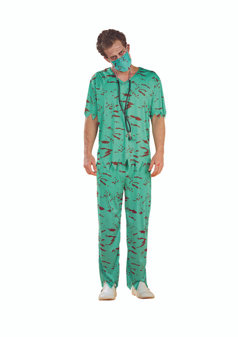 Green and Red Dead Doctor Bloody Scrubs Men Adult Halloween Costume - Medium - IMAGE 1