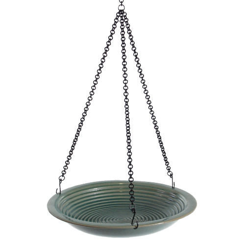 30” Jade Green Ceramic Porcelain Hanging Bird Bath with Chain - IMAGE 1